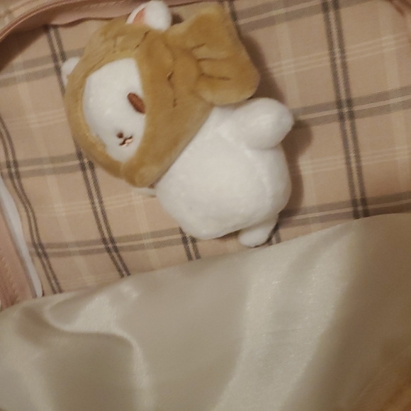 Ash pink /plaid large and roomy backpack with pal - Picture 7 of 11